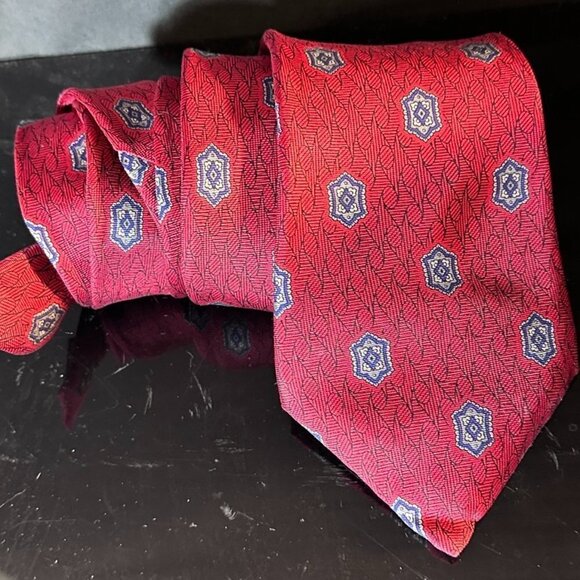 Christian Dior Red Silk Tie Deep Modern Neckwear  Mid Century Modernist Diamonds - Picture 1 of 7